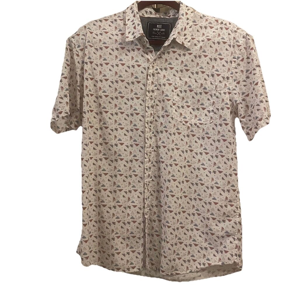 MBX Premium Goods Men Large Shirt Geometric Boho Resort Minimalist Short Sleeve